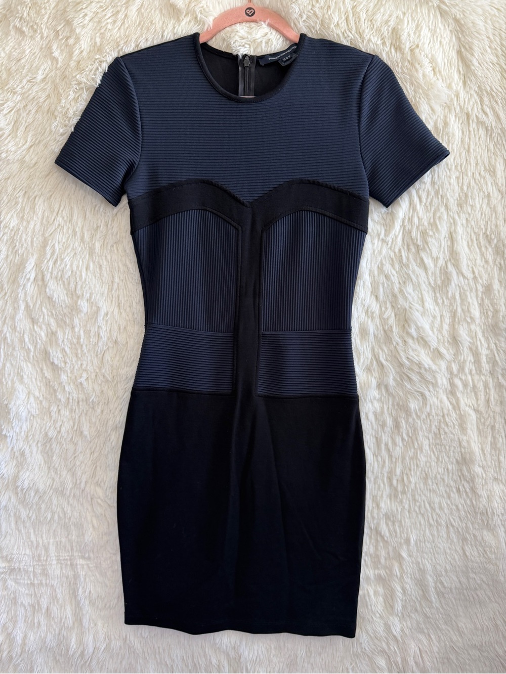 French Connection Womens Bodycon Colourblock Mini Dress 6 Black Navy Cyberpunk